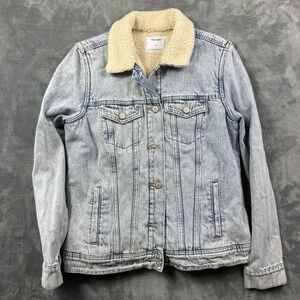 Sherpa Lined Denim Jacket Mens Size M Old Navy Vintage Jean Coat Western Cowboy